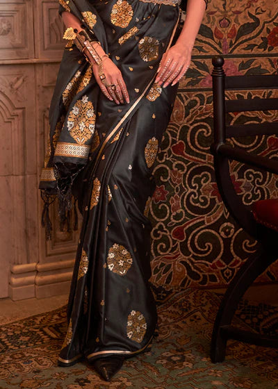 Royal Black satin silk saree for women festive wear