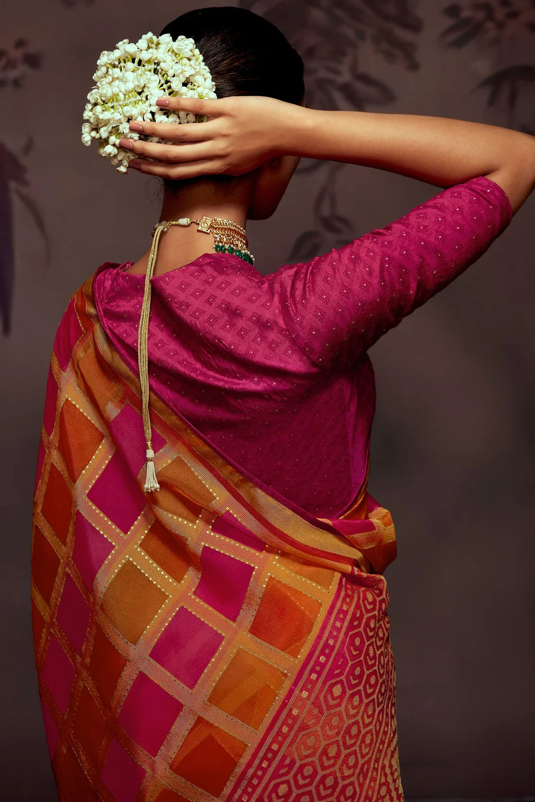 Shaded Orange Pink Woven Brasso Saree