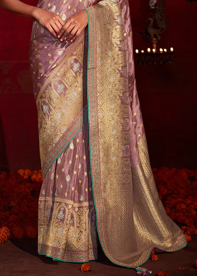 Dark Puple And Blue Khadi Woven Georgette Saree