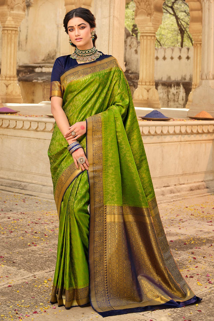 Green Woven Banarasi Silk Saree