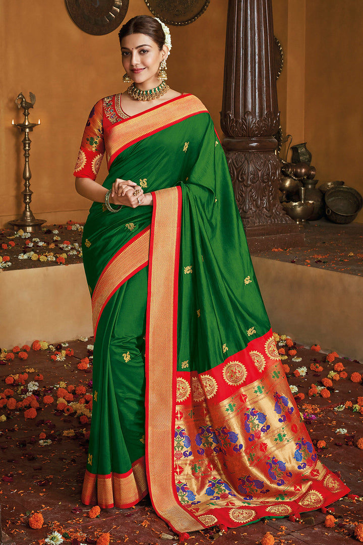 Green Exclusive Border Zari Weaving paithani Silk Saree