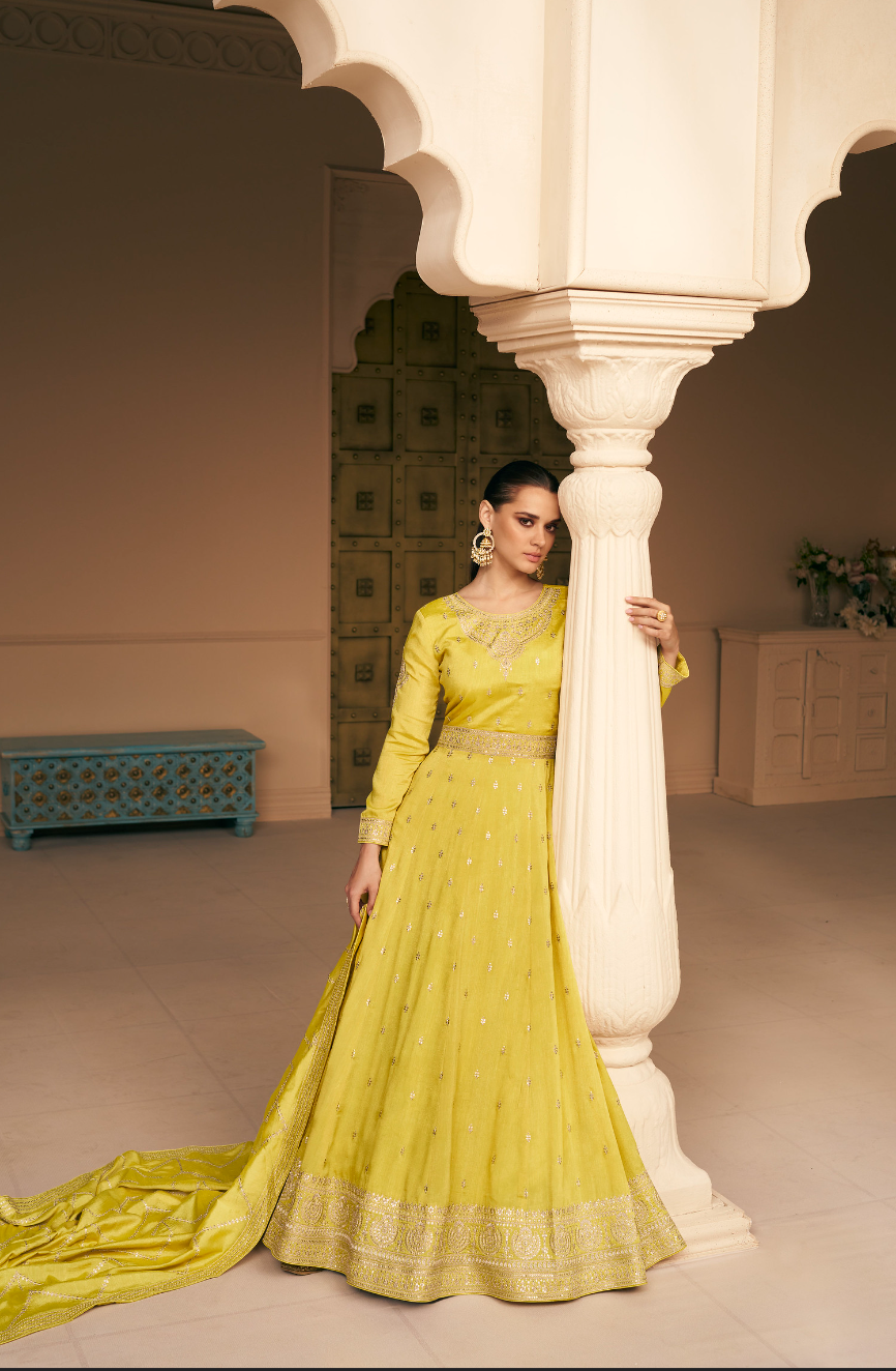 Lemon yellow color gown best sale