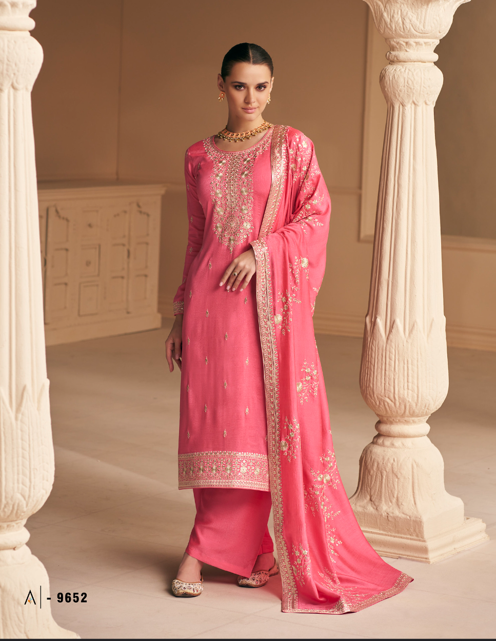 Fiery Rose Pink Designer Embroidery Silk Salwar Suit