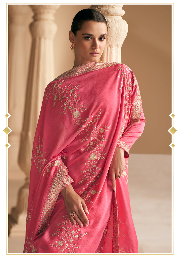 Fiery Rose Pink Designer Embroidery Silk Salwar Suit