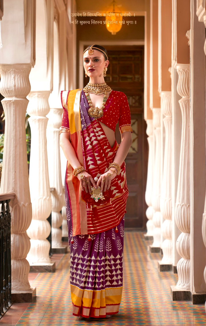 Royal Purple And Red Designer Patola Saree