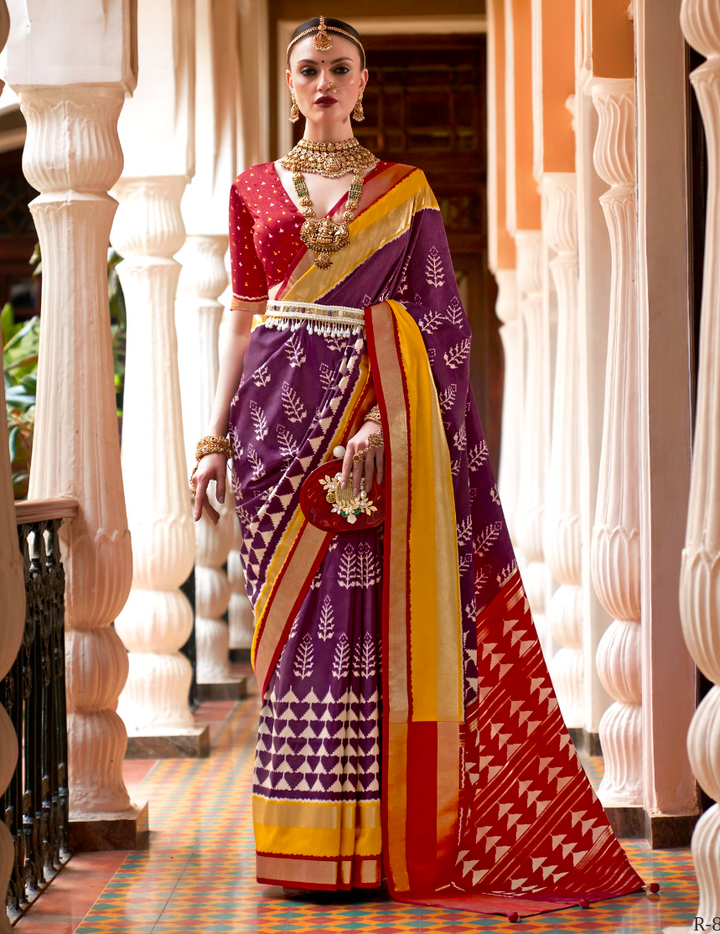 Royal Purple And Red Designer Patola Saree