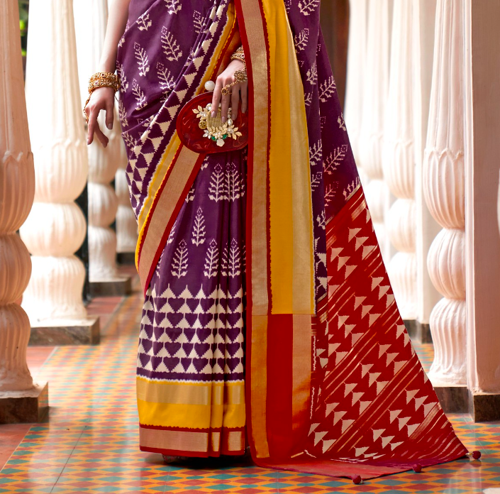 Royal Purple And Red Designer Patola Saree