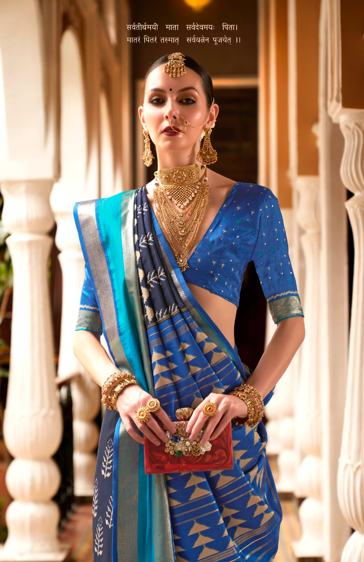 Peacock Blue Designer Patola Saree