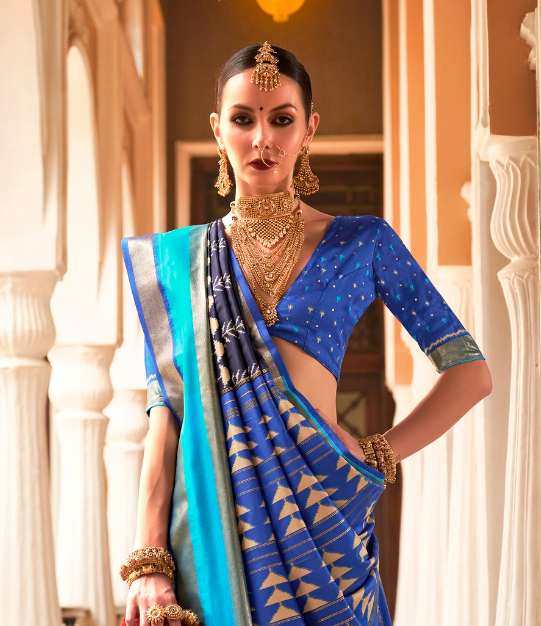 Peacock Blue Designer Patola Saree