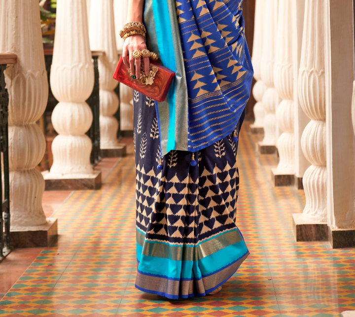 Peacock Blue Designer Patola Saree