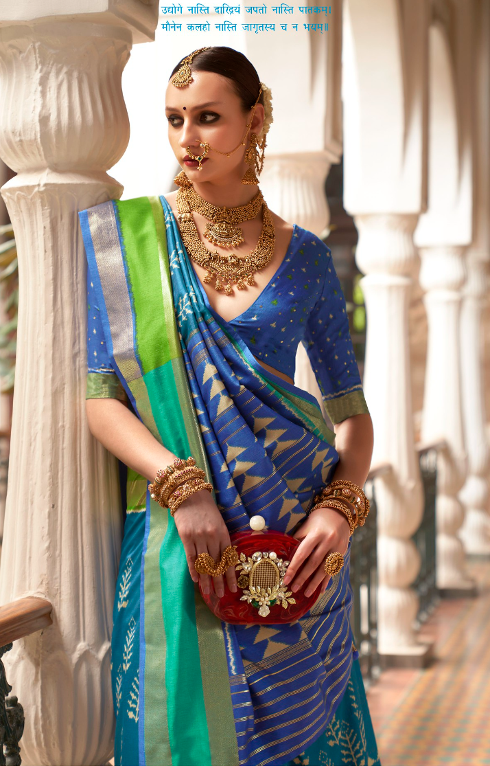 Stunning Teal Blue Designer Patola Saree