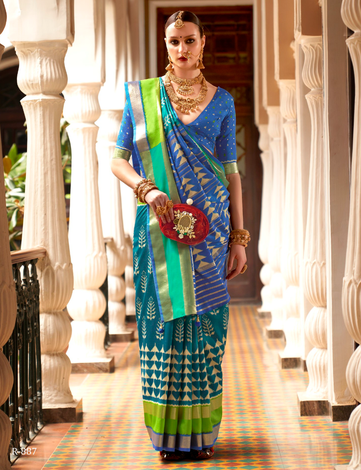 Stunning Teal Blue Designer Patola Saree