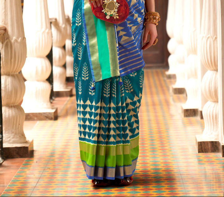 Stunning Teal Blue Designer Patola Saree