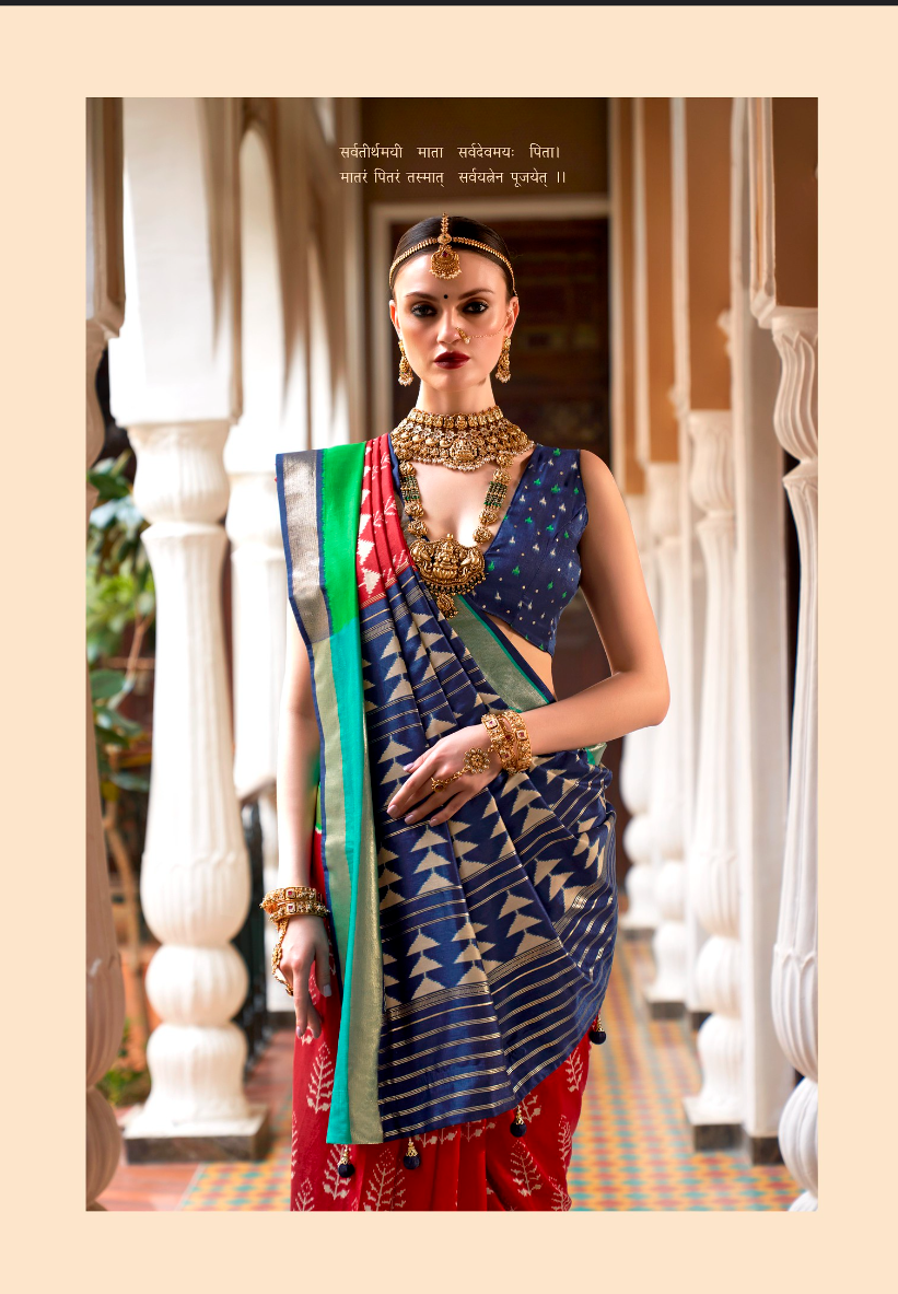 Bridal Red And Teal Blue Designer Patola Saree