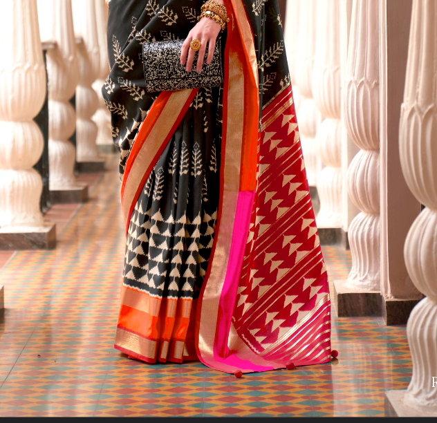 Royal Black And Red Designer Patola Saree – Rushini