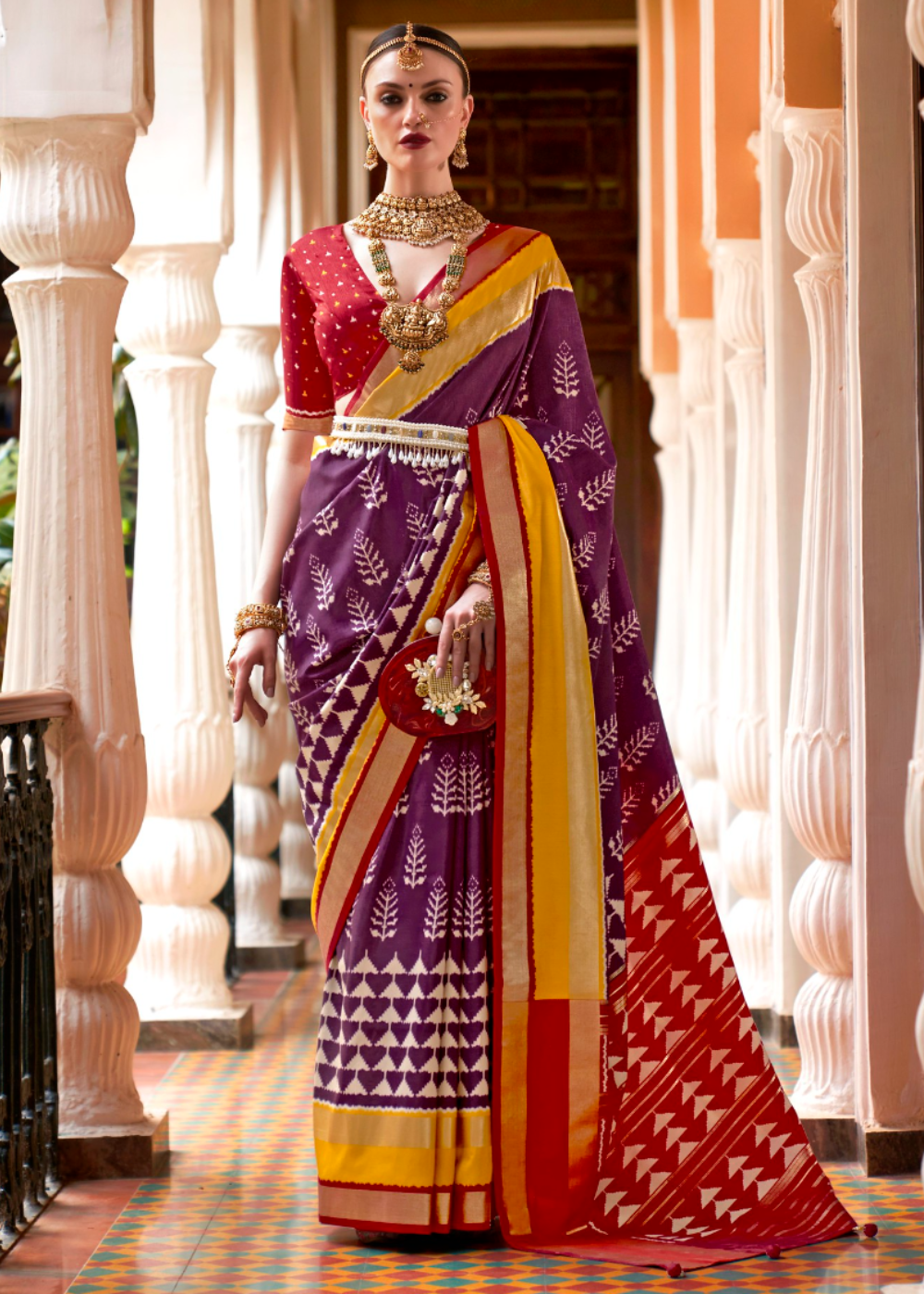 Royal Purple And Red Designer Patola Saree