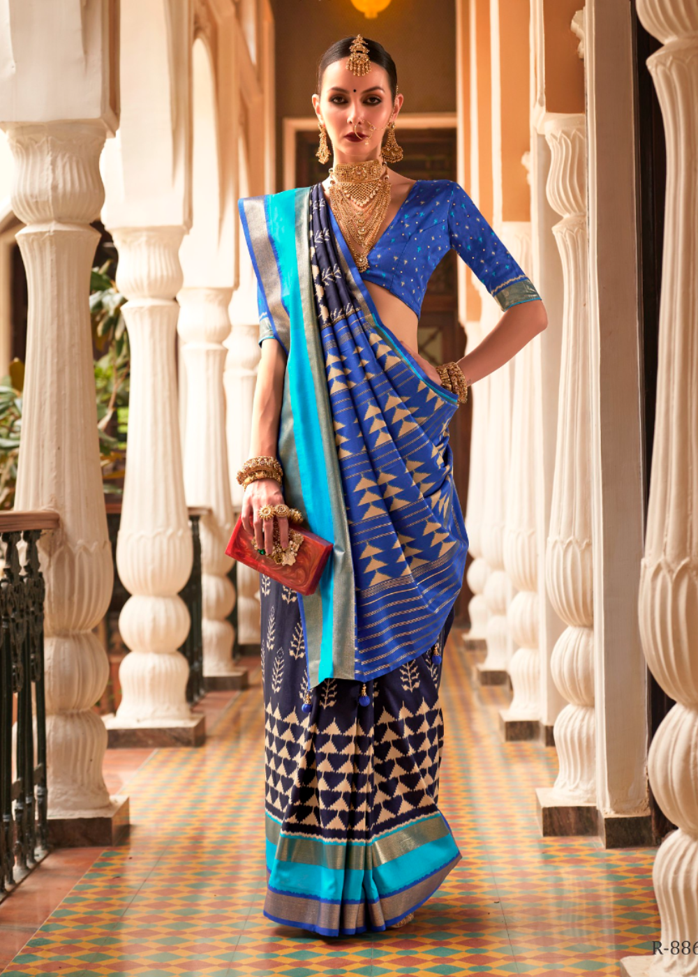 Peacock Blue Designer Patola Saree