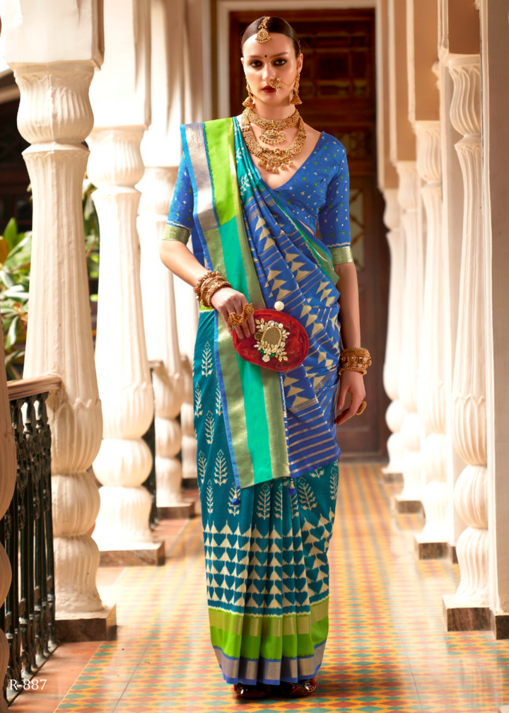 Stunning Teal Blue Designer Patola Saree