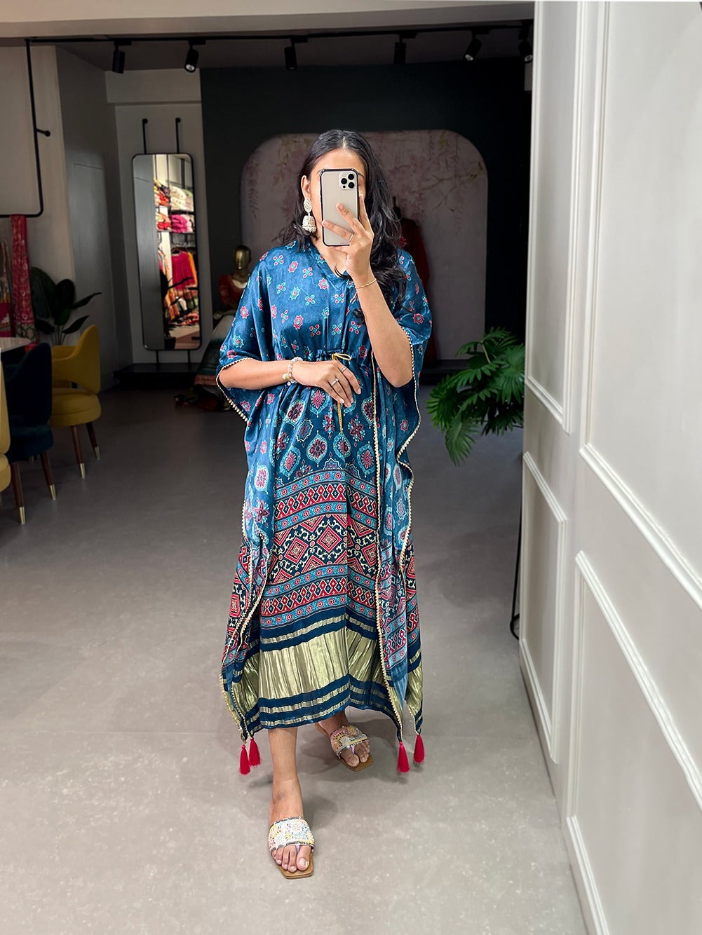 patola designer dresses Blue Digital Print and Patola Print Work Silk Gown