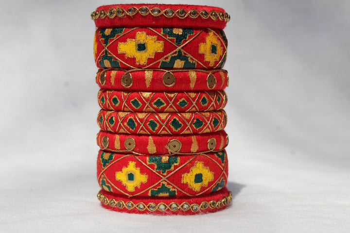 Blood Red Patola Print Designer Handmade Bangles