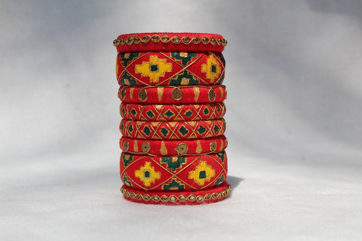 Blood Red Patola Print Designer Handmade Bangles