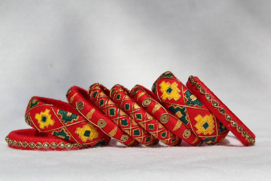 Blood Red Patola Print Designer Handmade Bangles