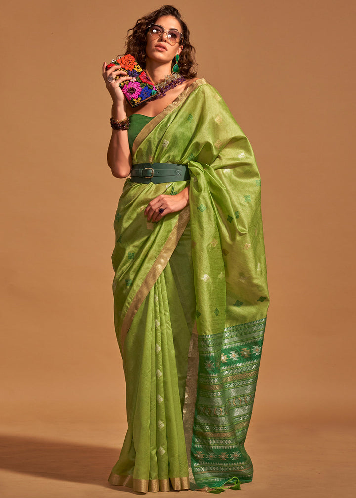 Parrot Green Handloom Weaving Saree