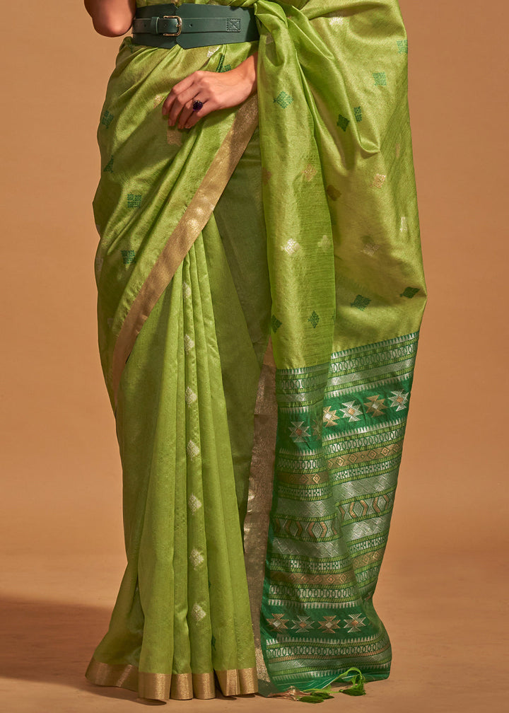 Parrot Green Handloom Weaving Saree