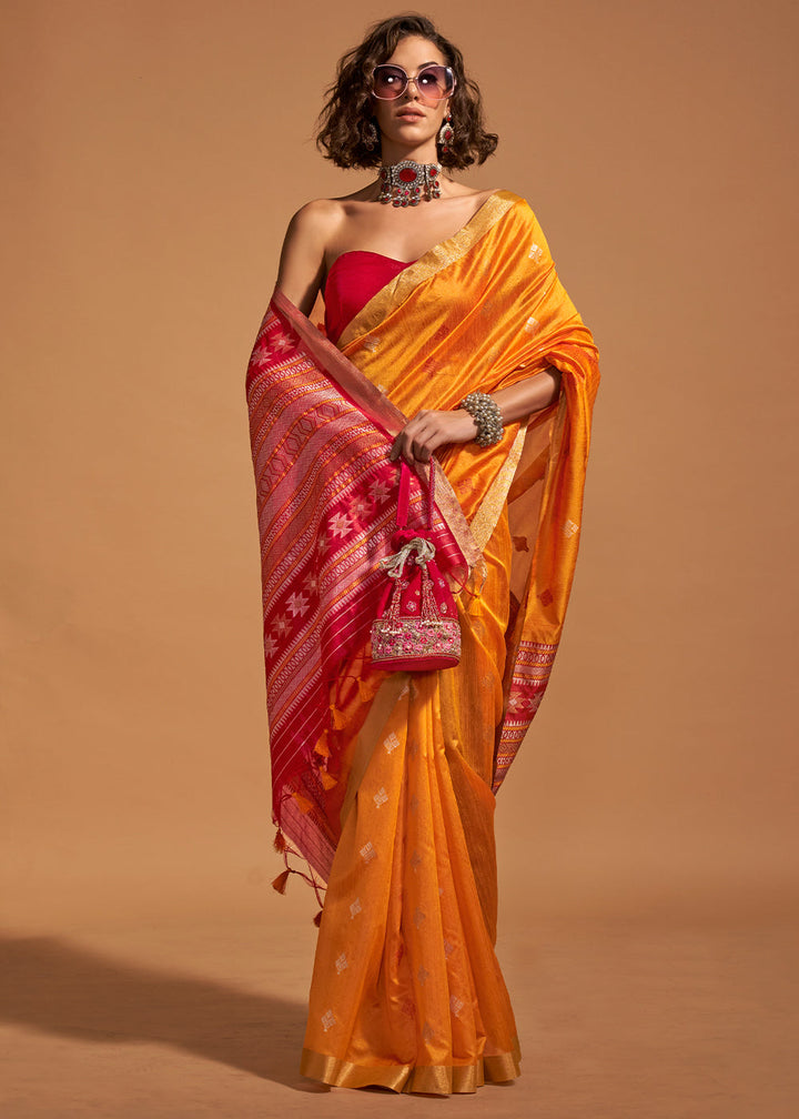 Oranges Yellow Handloom Weaving Saree