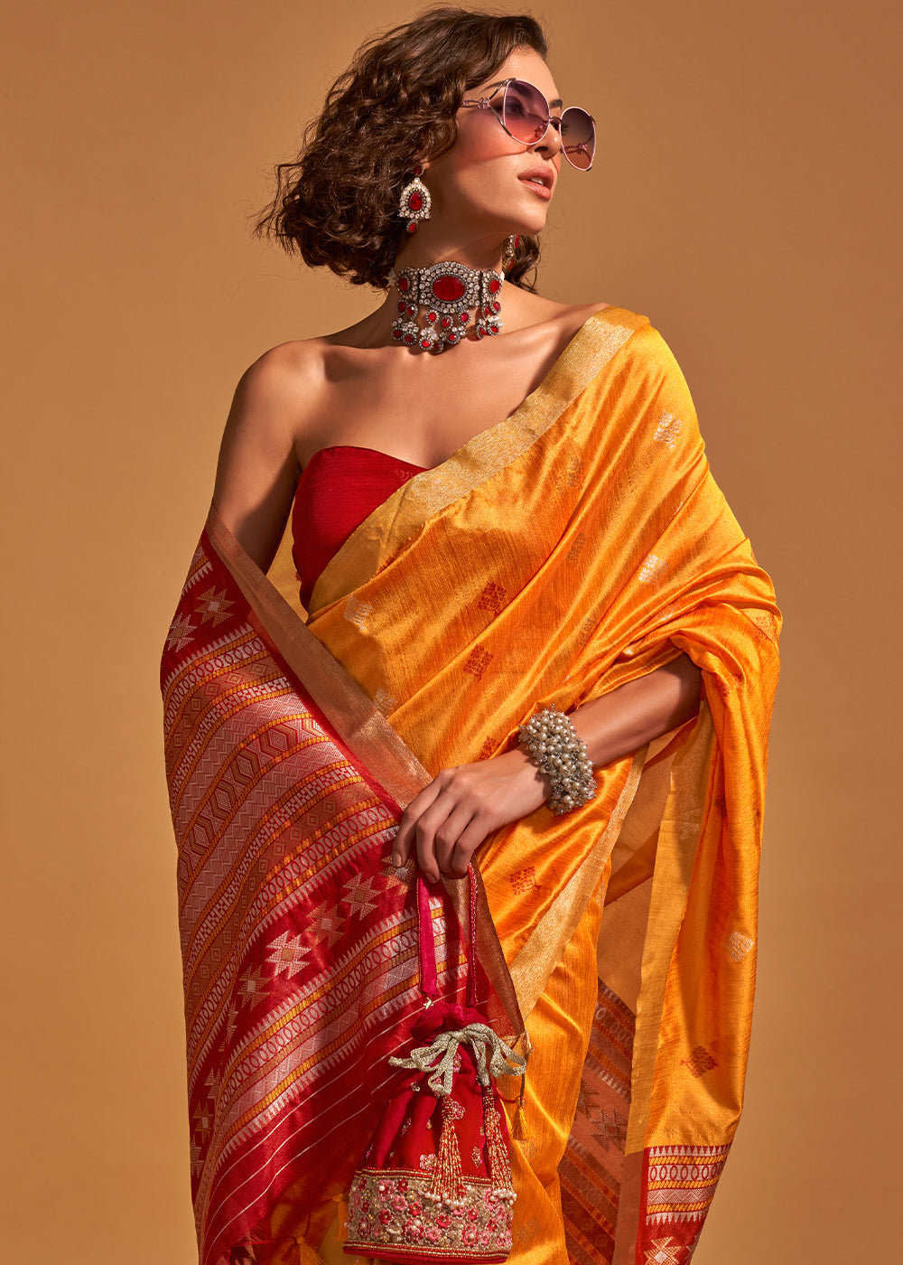 Oranges Yellow Handloom Weaving Saree