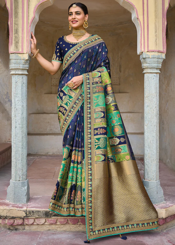 Navy Blue Woven Banarasi Designer Embroidery Silk Saree