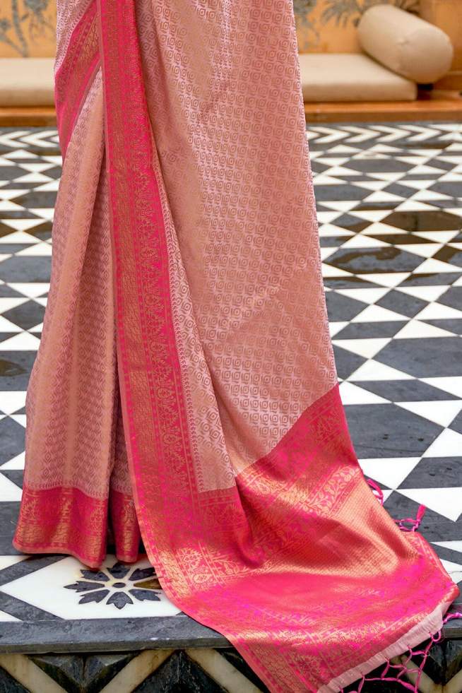 Rose Pink Woven Banarasi Silk Saree