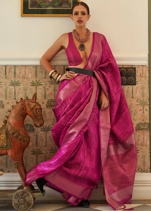 Perfect Pink Dual Tone Woven Organza Silk Saree