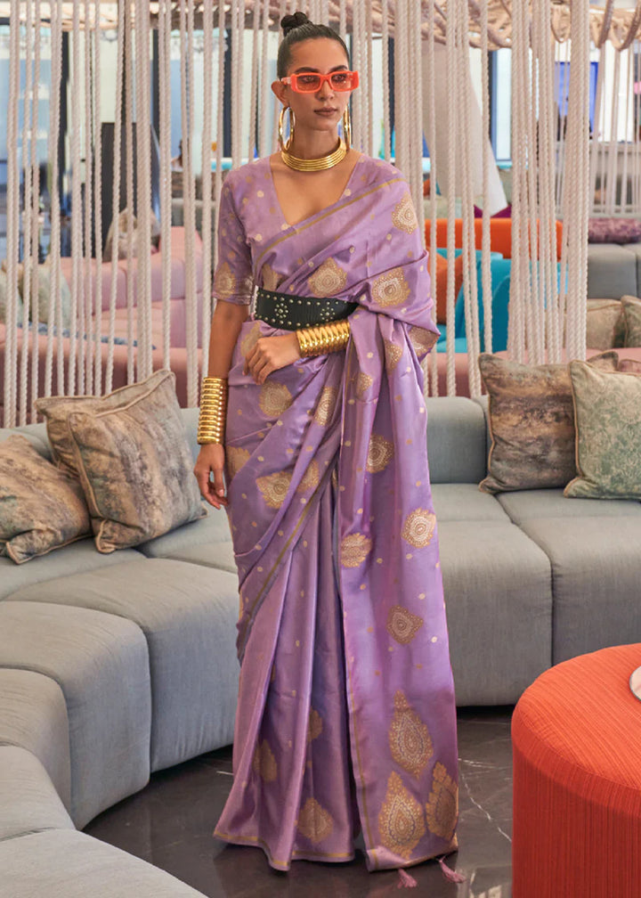 Bloom purple bronze satin silk saree