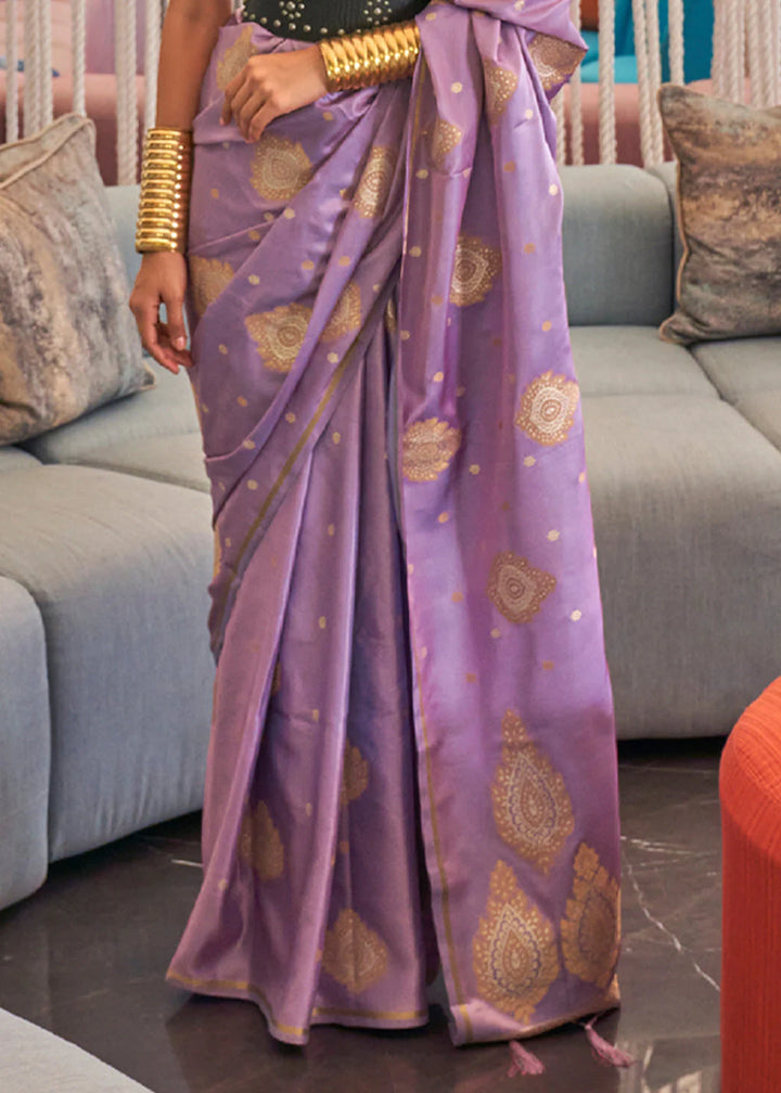 Bloom purple bronze satin silk saree