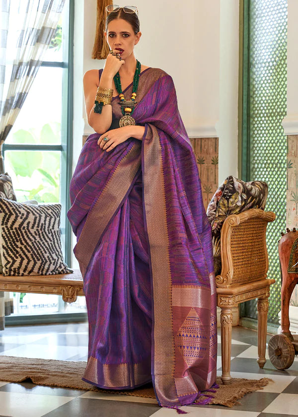 Lovender Purple Dual Tone Woven Organza Silk Saree