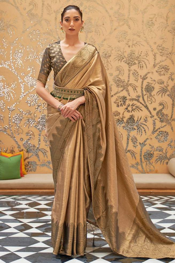 Bronze Golden Woven Banarasi Silk Saree