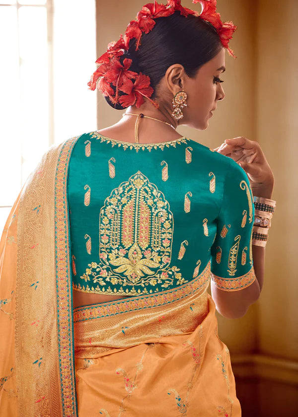 light Orange Woven Dola Silk Saree with Designer Embroidery Blouse