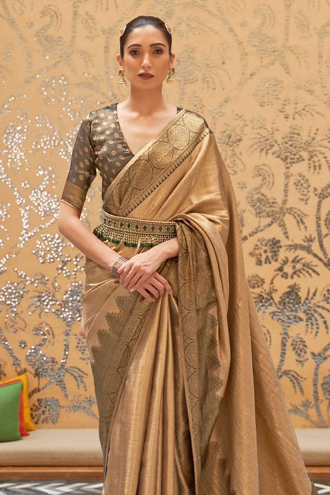 Bronze Golden Woven Banarasi Silk Saree