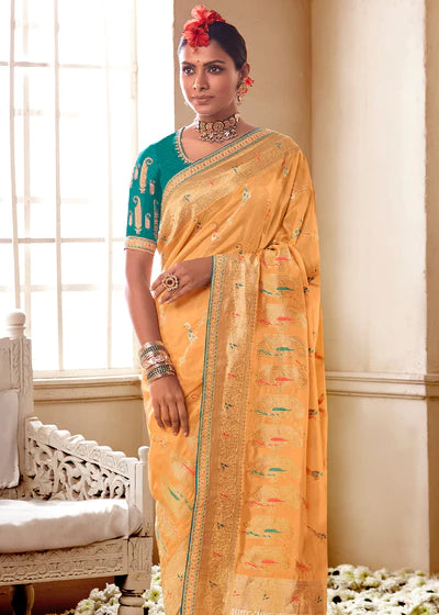 light Orange Woven Dola Silk Saree with Designer Embroidery Blouse