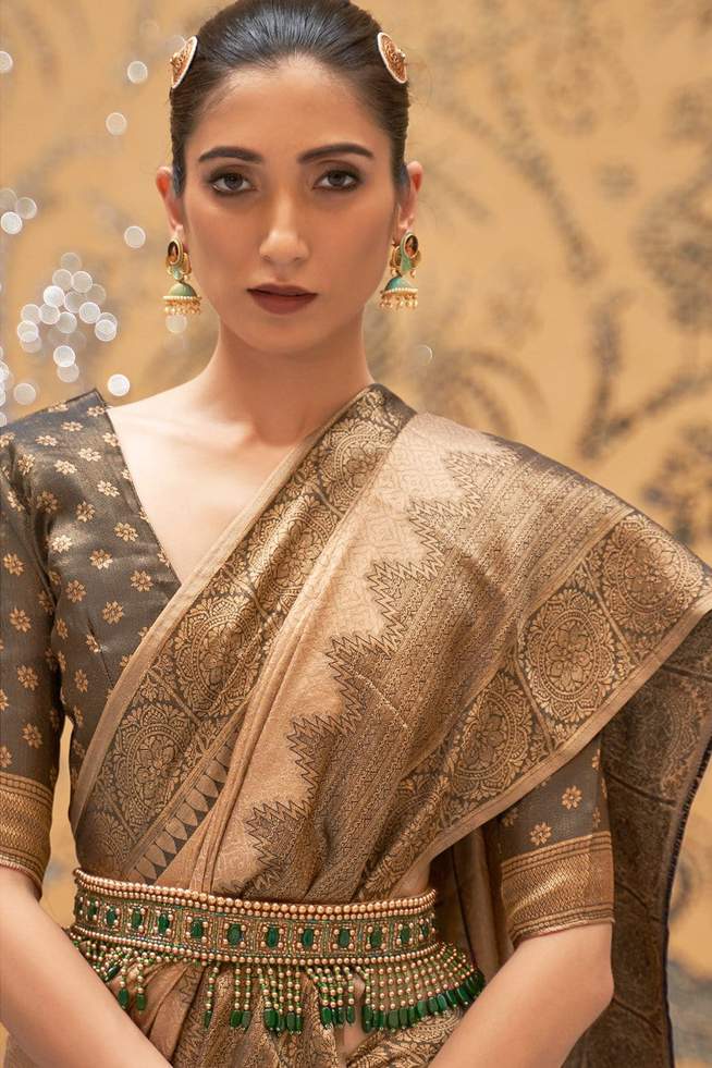 Bronze Golden Woven Banarasi Silk Saree