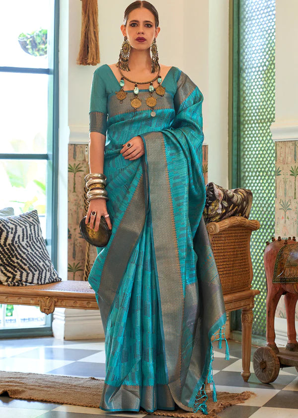 Heaven Blue Dual Tone Woven Organza Silk Saree