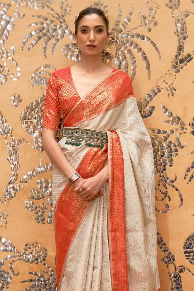 11 Chic Contrast Blouse Ideas For Orange Sarees • Keep Me Stylish | Pattu  saree blouse designs, Embroidered blouse designs, Bridal blouse designs