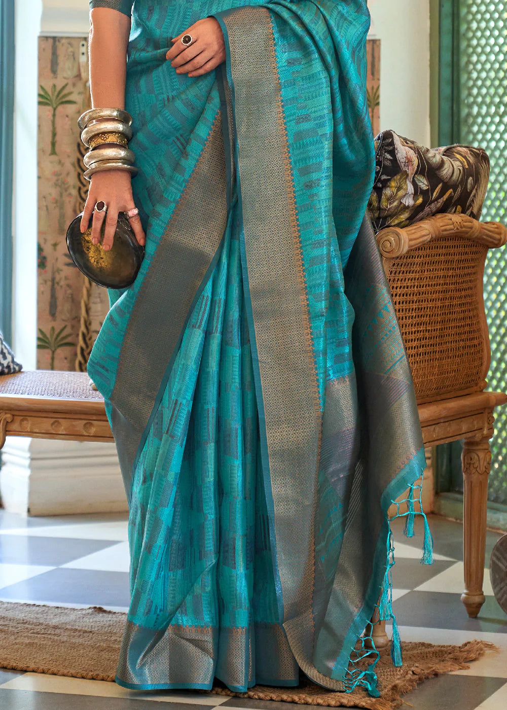 Heaven Blue Dual Tone Woven Organza Silk Saree