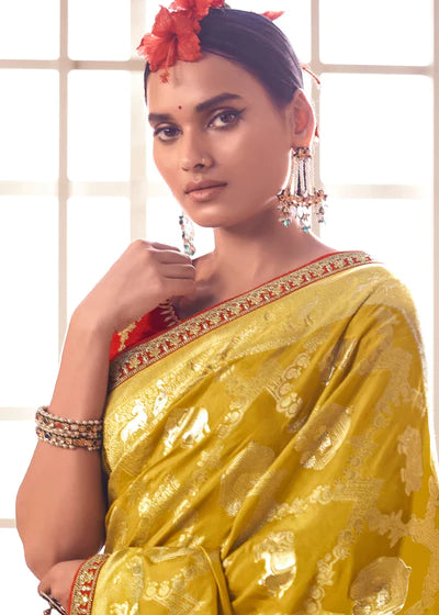 Buy Yellow Sarees for Women by FOURLEAF Online | Ajio.com