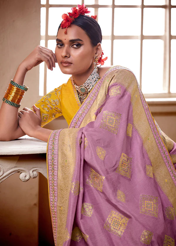 Buy Lavender Stonework Crepe Saree - Koskii