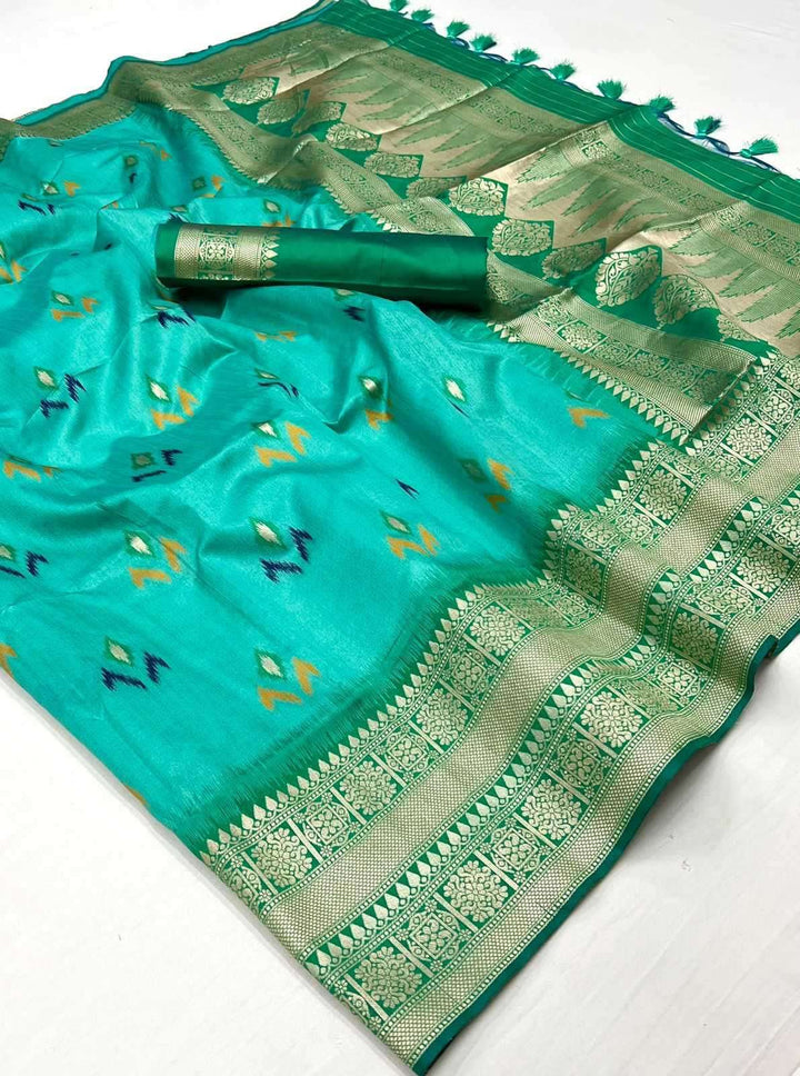 Sea Green Woven Banarasi Soft Silk Saree