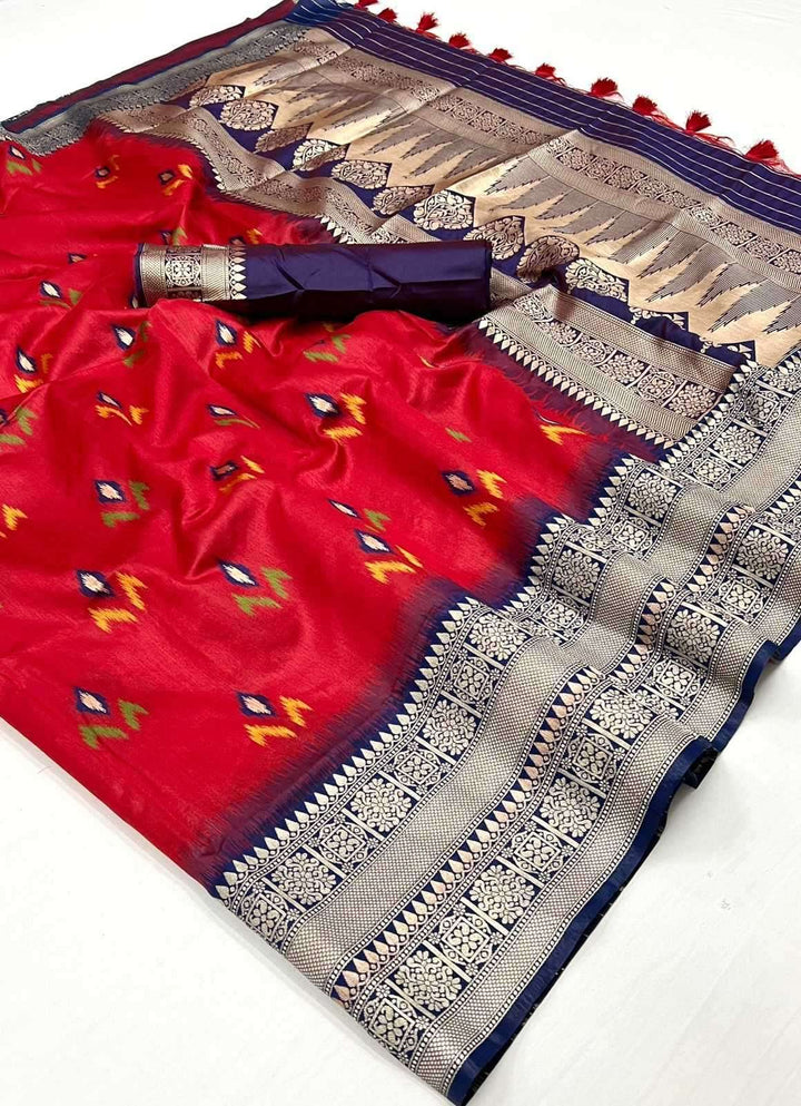 Red Woven Banarasi Soft Silk Saree