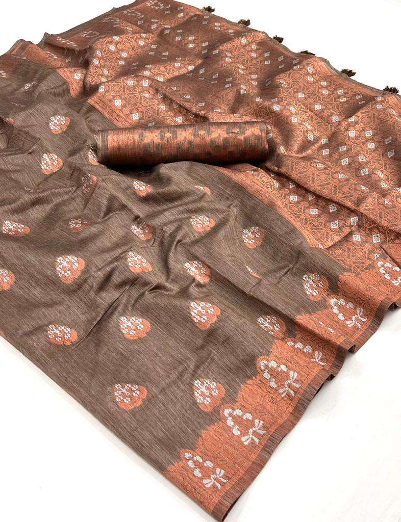 Coffee Brown Bronze Woven Linen Saree