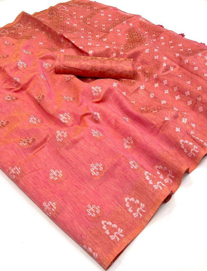 Lilac Pink Bronze Woven Linen Saree